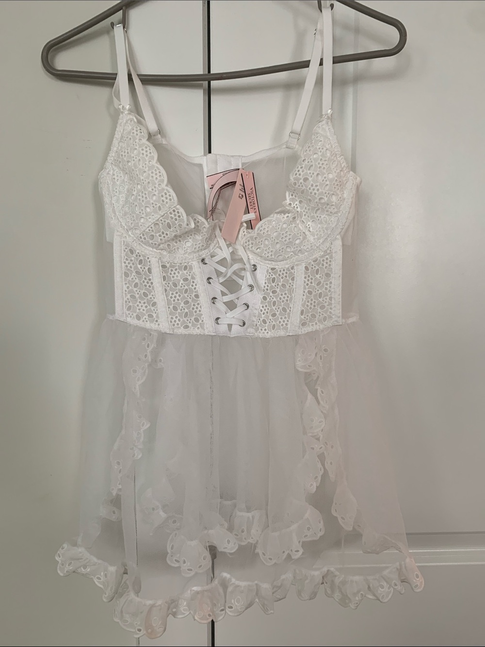 Victoria's Secret White Lace Corset-Style Babydoll Chemise
